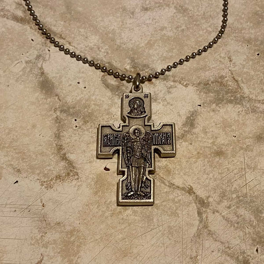 St. Michael and Divine Face Cross with steel ballchain