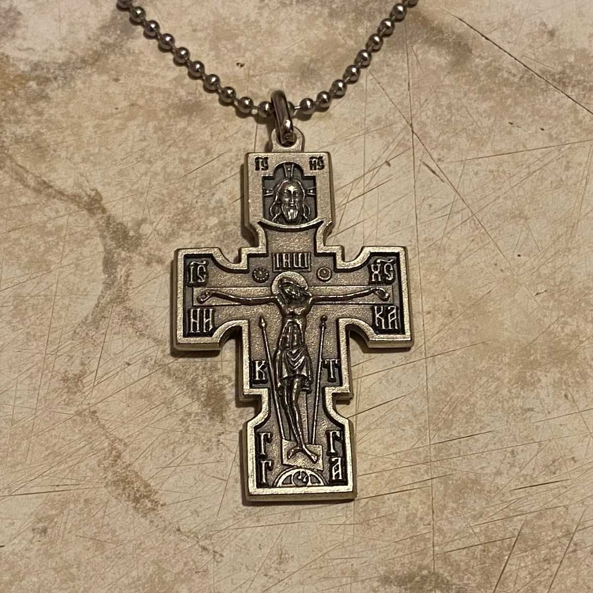 St. Michael and Divine Face Cross with steel ballchain